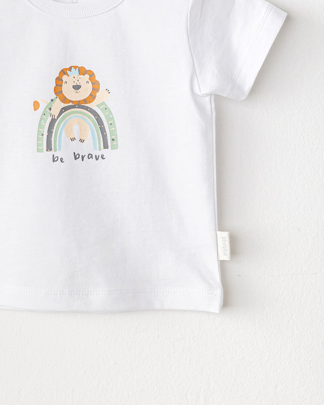 White Casual Brave Lion T-Shirt