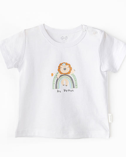 White Casual Brave Lion T-Shirt