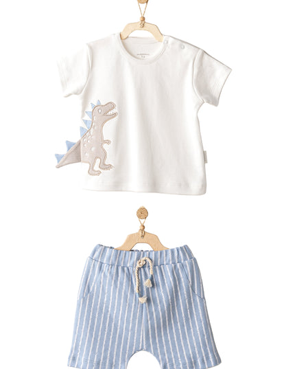 kidsatelier-andywawa-Blue-Shorts-Dinosaur-Shirt-Outfit-Set