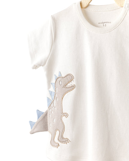 kidsatelier-andywawa-Blue-Shorts-Dinosaur-Shirt-Outfit-Set