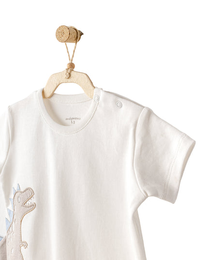 kidsatelier-andywawa-Blue-Shorts-Dinosaur-Shirt-Outfit-Set