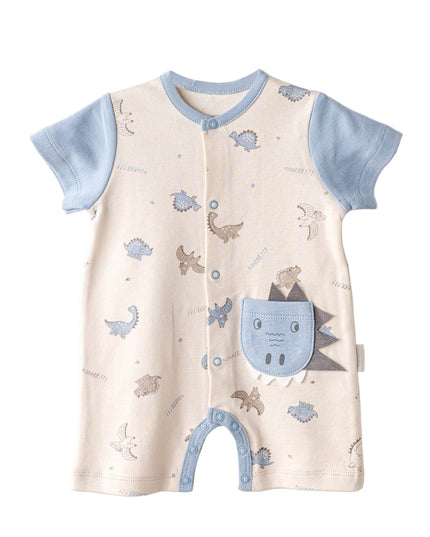 kidsatelier-andywawa-Beige-Dinosaur-Blue-Sleeve-Romper