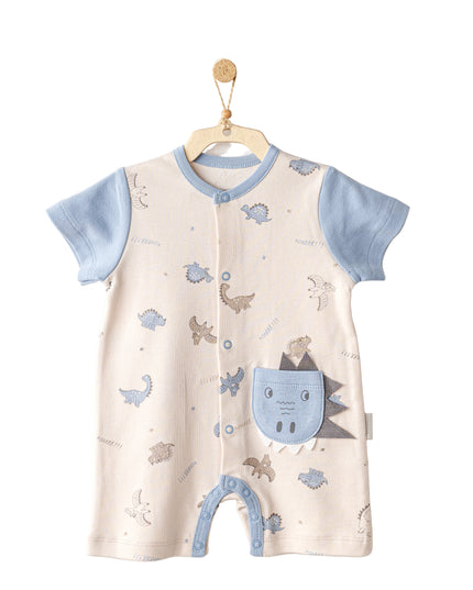 kidsatelier-andywawa-Beige-Dinosaur-Blue-Sleeve-Romper