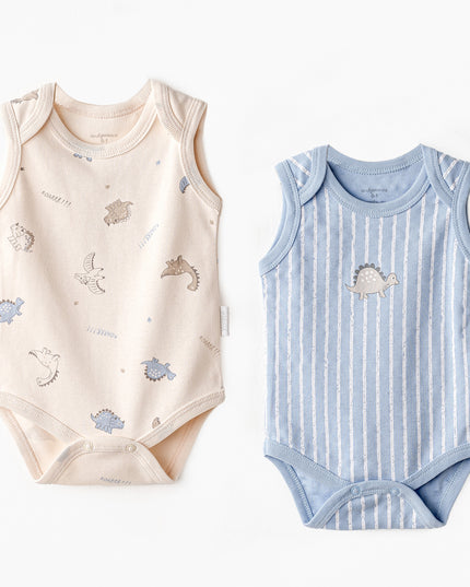kidsatelier-andywawa-Beige-and-Blue-Dino-Bodysuits