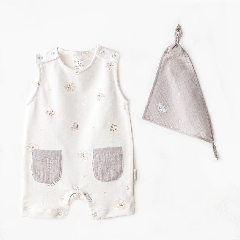 Gray Ecru Romper and Bib Set