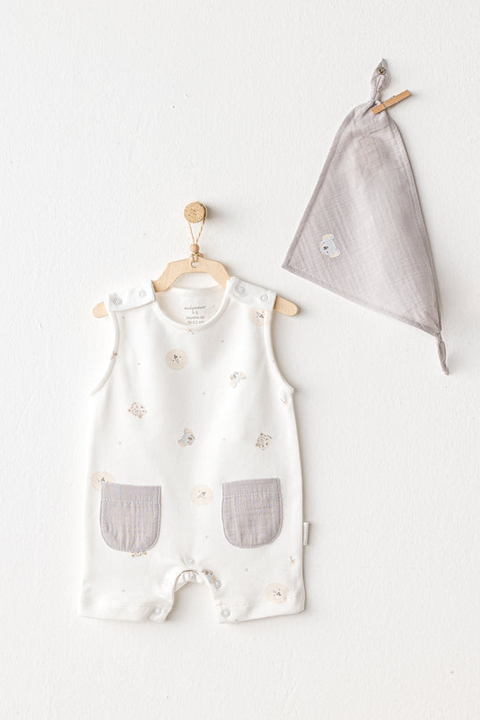 Gray Ecru Romper and Bib Set