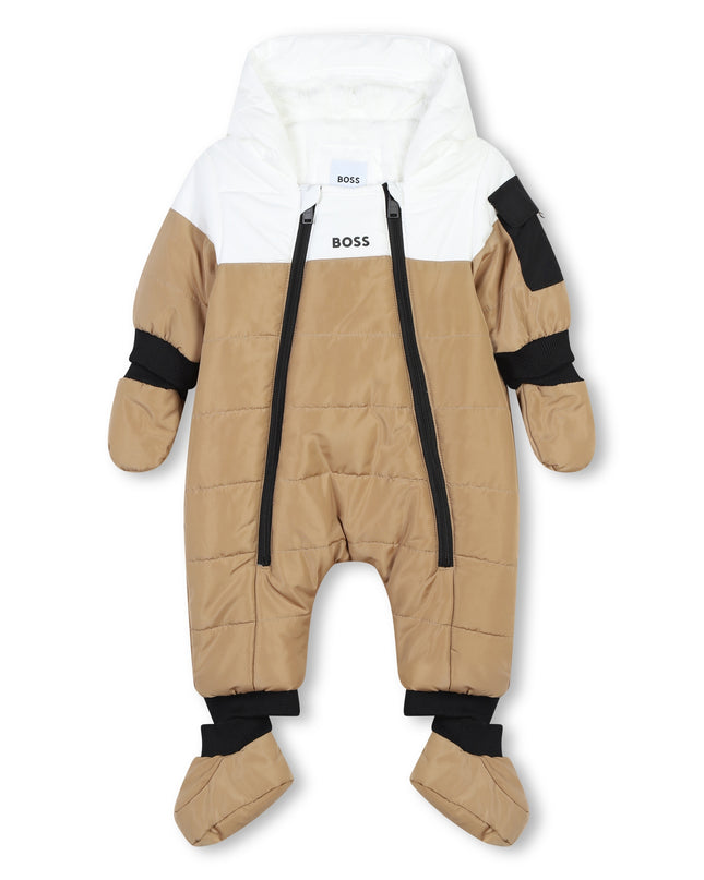 Beige Colorblock Down Snowsuit