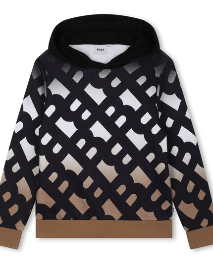 Black AOP Logo Hooded Sweatshirt