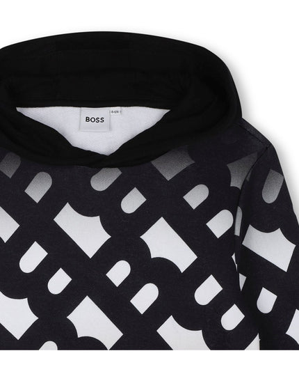 Black AOP Logo Hooded Sweatshirt