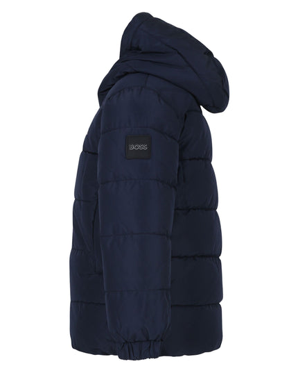 Navy Hooded Logo Puffer Jacket