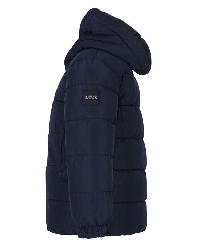 Navy Hooded Logo Puffer Jacket