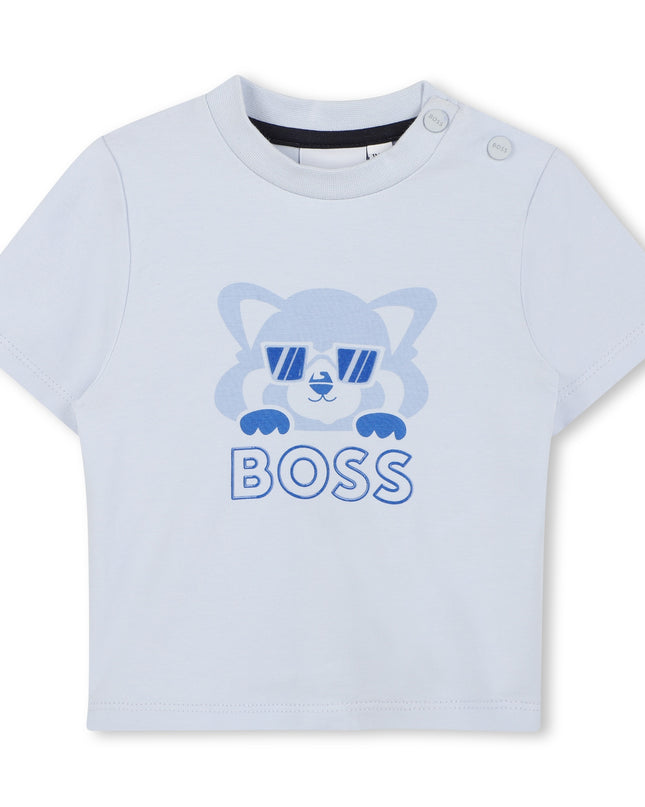 Pale Blue Cat-Bear Shorts Set