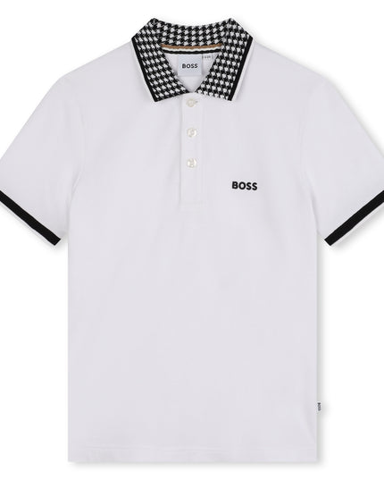 Kids Atelier Boss White Logo Monogram Collar Polo