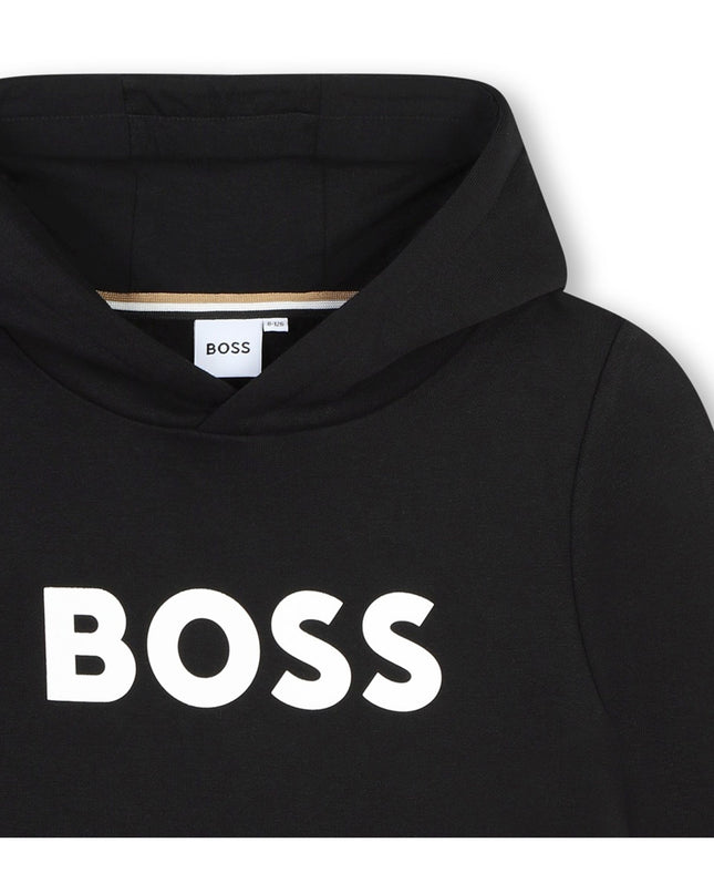 Kids Atelier Boss Black Hooded Logo Sweatshirt