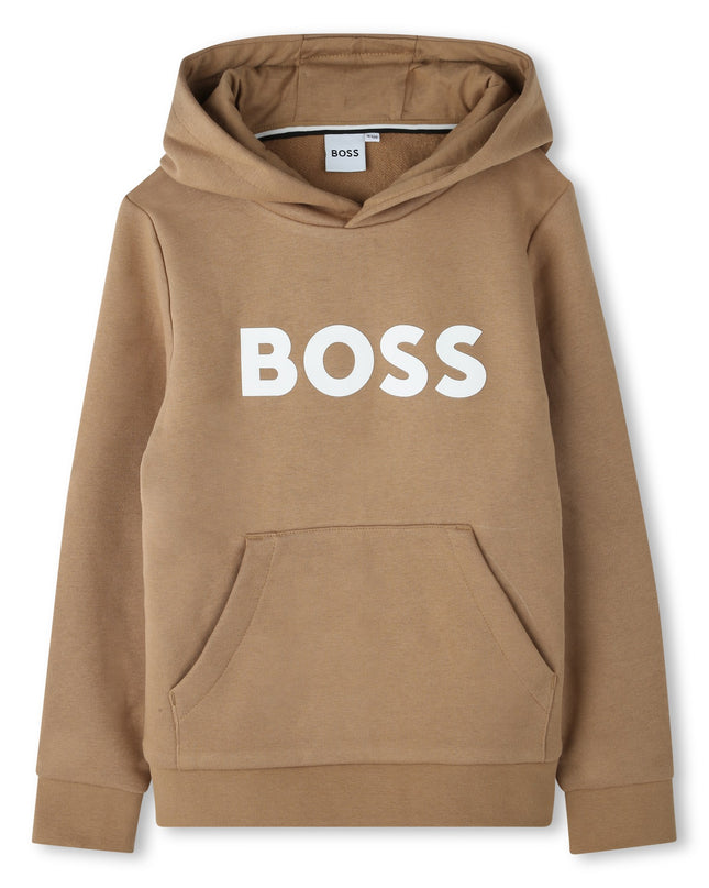 Kids Atelier Boss Beige Logo Hooded Sweatshirt