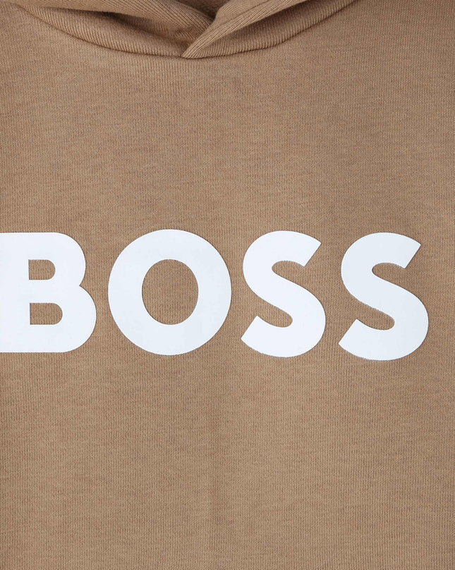 Kids Atelier Boss Beige Logo Hooded Sweatshirt