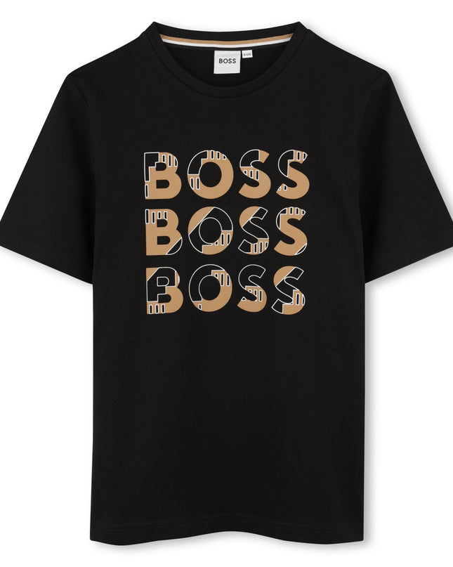 Kids Atelier Boss Black Triple Logo T-Shirt