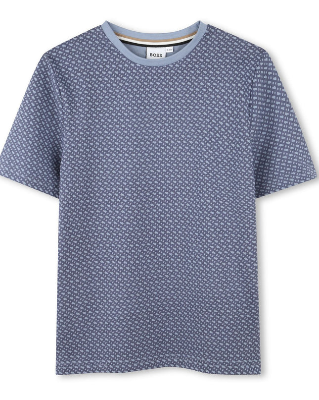 Kids Atelier Boss Blue Grey Monogram T-Shirt