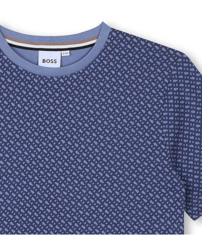 Kids Atelier Boss Blue Grey Monogram T-Shirt