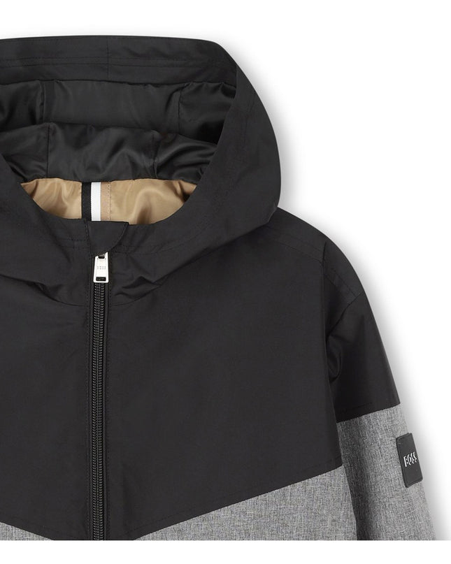 Kids Atelier Boss Black Chevron Hooded Windbreaker