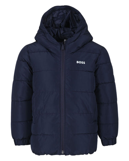 Kids Atelier Boss Navy Hooded Logo Puffer Jacket