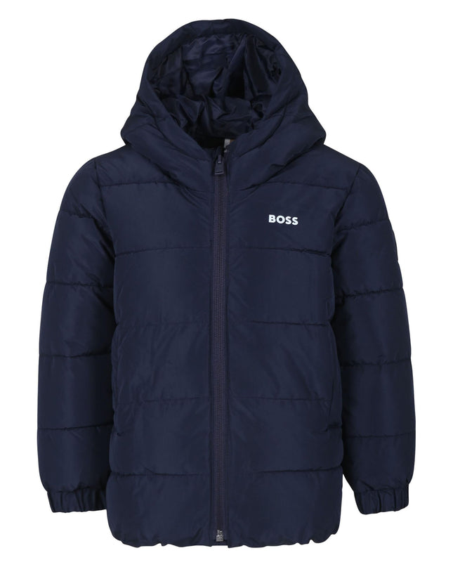 Kids Atelier Boss Navy Hooded Logo Puffer Jacket