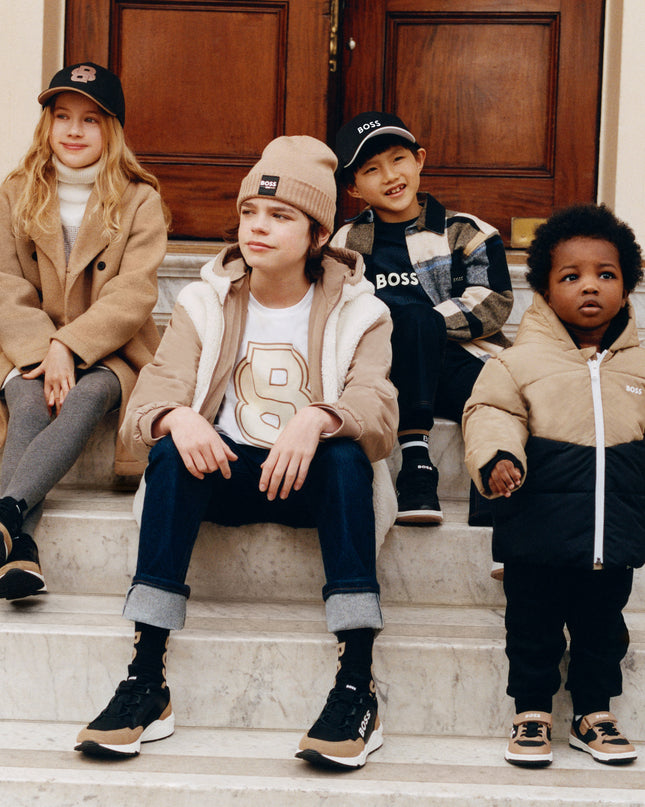 Kids Atelier Boss Beige Colorblock Logo Puffer Jacket