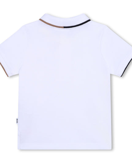 Kids Atelier Boss White Striped Collar Logo Polo