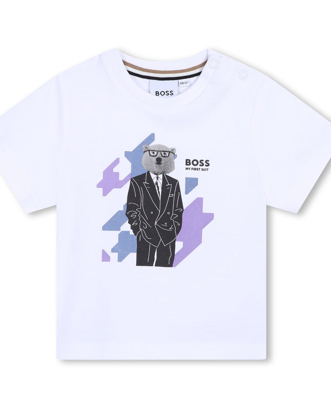 Kids Atelier Boss White Bear Graphic Cotton T-Shirt