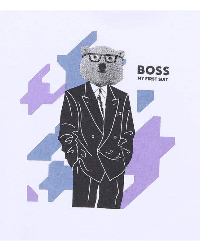 Kids Atelier Boss White Bear Graphic Cotton T-Shirt