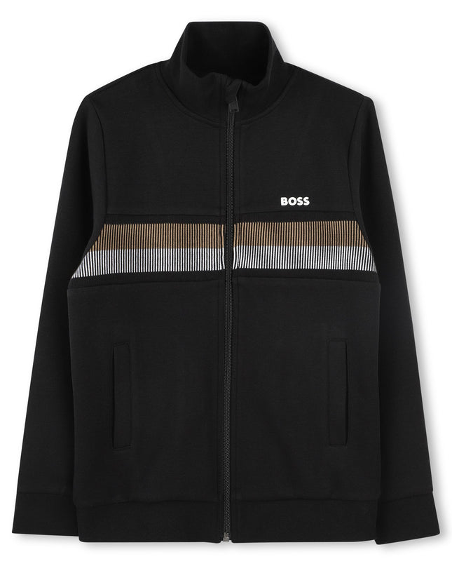 Kids Atelier-Boss-Black Cardigan Track Outfit Set