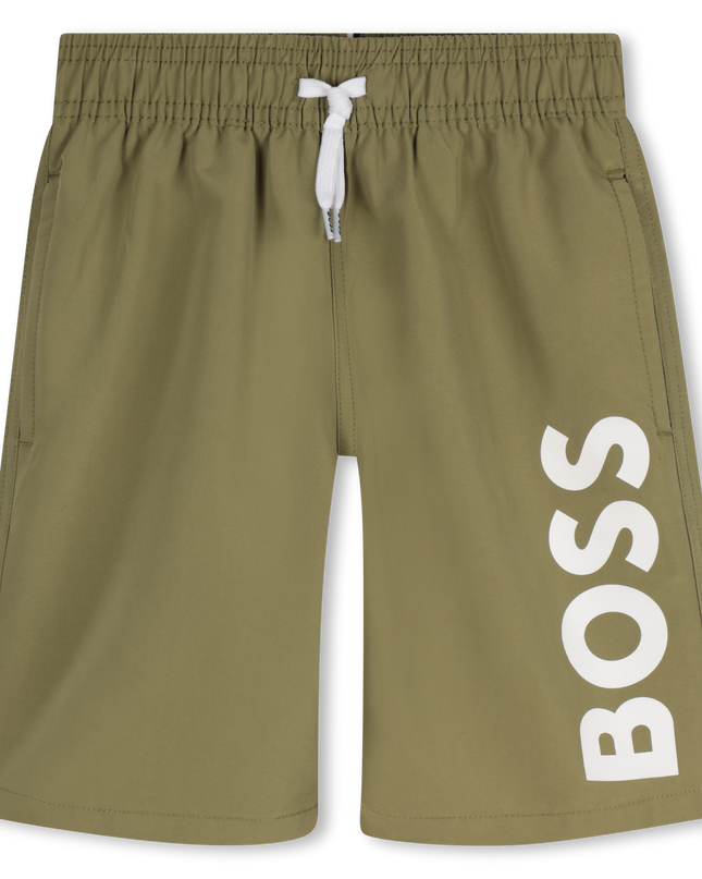 Kids Atelier-Boss-Dark Green Logo Swim Shorts