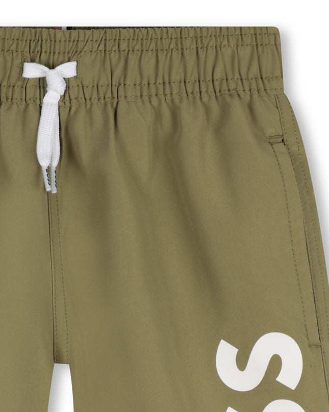 Kids Atelier-Boss-Dark Green Logo Swim Shorts