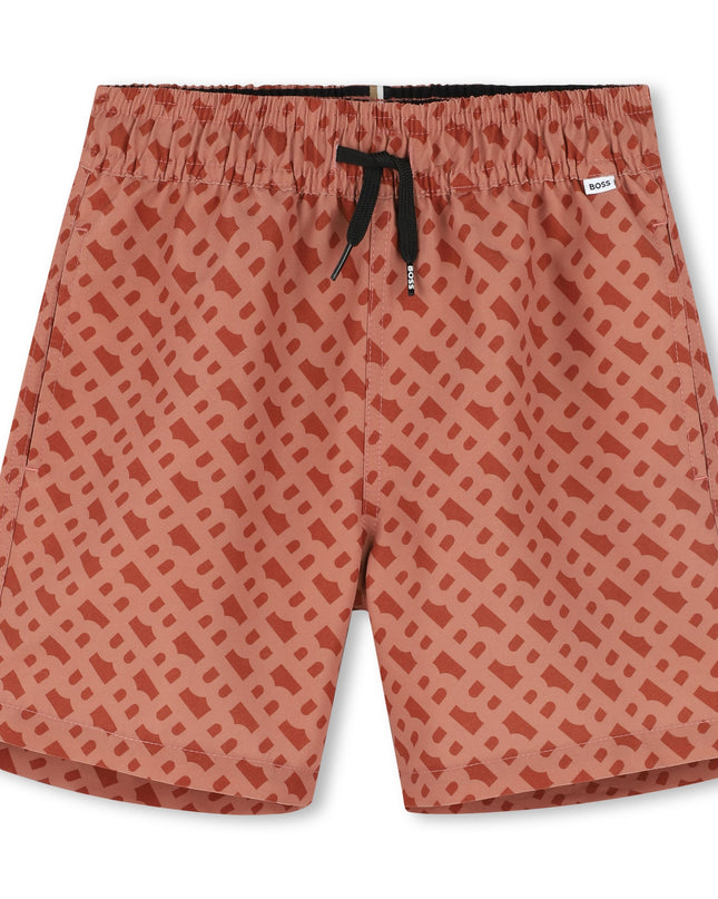 Kids Atelier-Boss-Chocolate Brown Pattern Swim Shorts