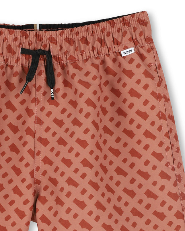 Kids Atelier-Boss-Chocolate Brown Pattern Swim Shorts