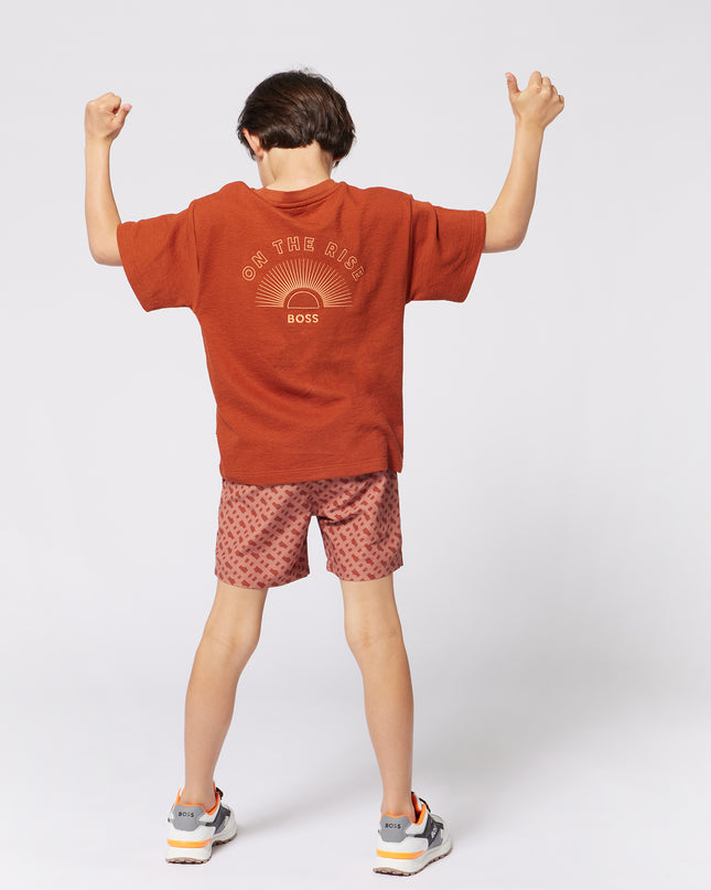 Kids Atelier-Boss-Chocolate Brown Pattern Swim Shorts