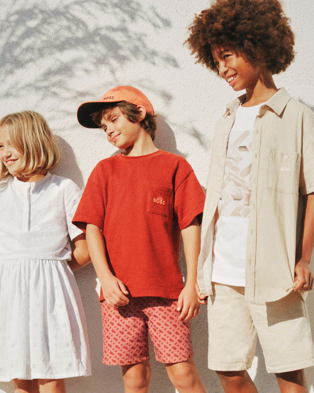 Kids Atelier-Boss-Chocolate Brown Pattern Swim Shorts