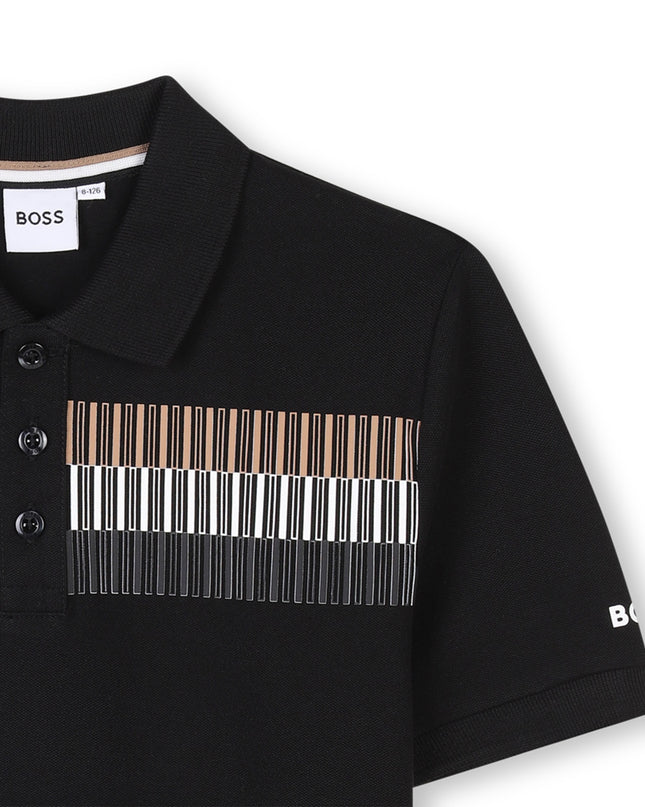 Kids Atelier-Boss-Black Short Sleeve Block Polo