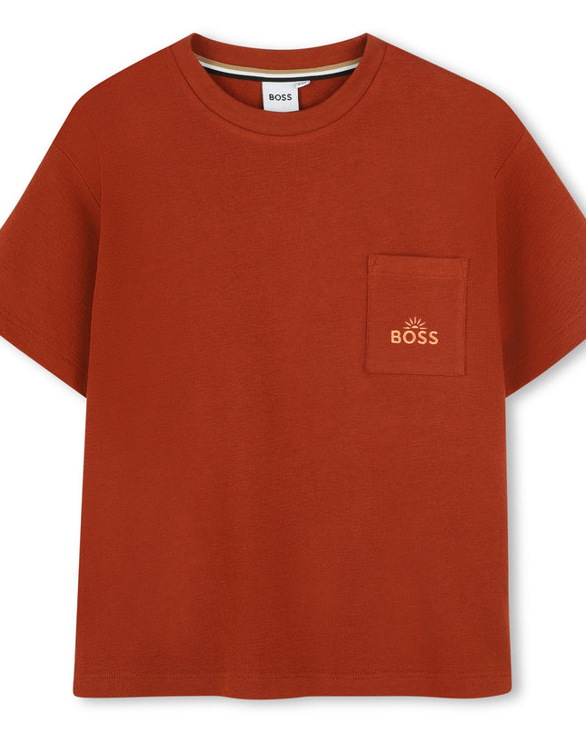 Kids Atelier-Boss-Chocolate On The Rise Pocket T-Shirt