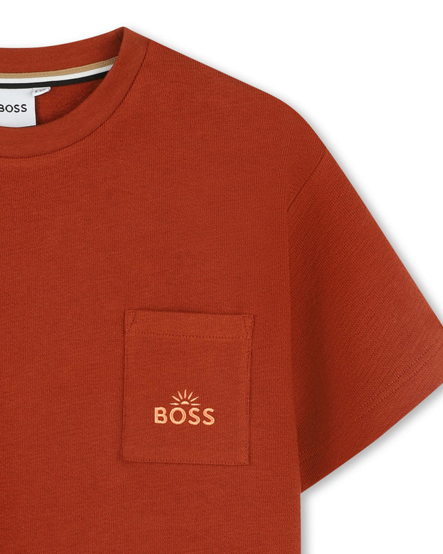 Kids Atelier-Boss-Chocolate On The Rise Pocket T-Shirt