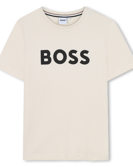 Kids Atelier-Boss-Beige Sand Logo Short Sleeve T-Shirt