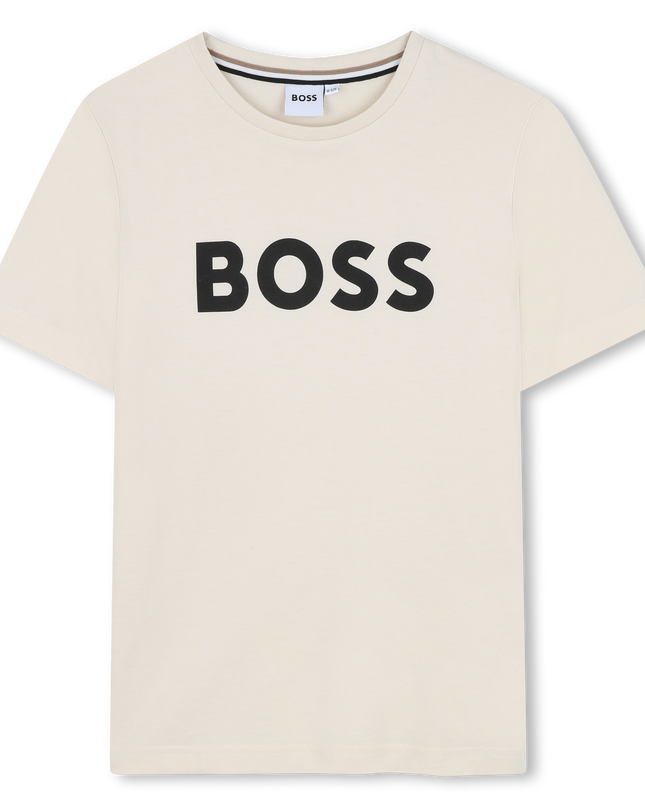 Kids Atelier-Boss-Beige Sand Logo Short Sleeve T-Shirt
