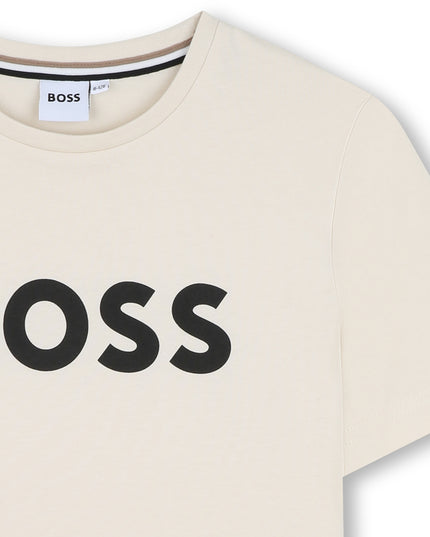 Kids Atelier-Boss-Beige Sand Logo Short Sleeve T-Shirt