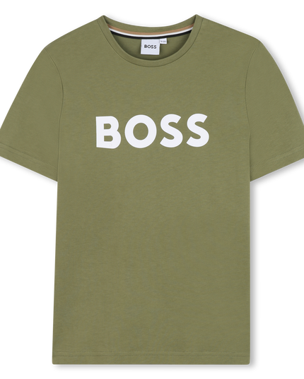 Kids Atelier-Boss-Dark Green Logo Short Sleeve T-Shirt
