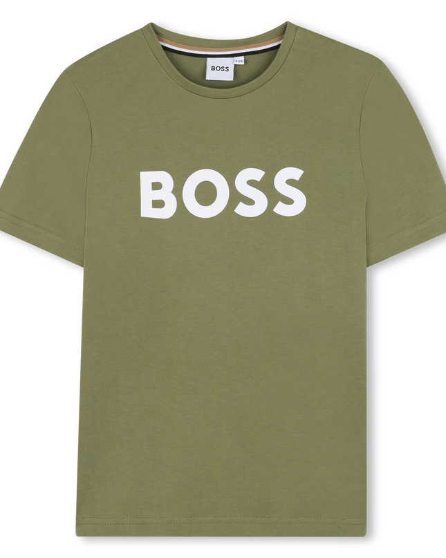 Kids Atelier-Boss-Dark Green Logo Short Sleeve T-Shirt