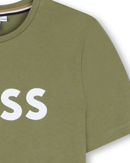 Kids Atelier-Boss-Dark Green Logo Short Sleeve T-Shirt