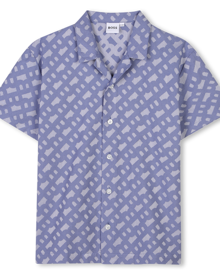 Kids atelier-Boss-Blue Patterned Buttoned Short Sleeve Shirt