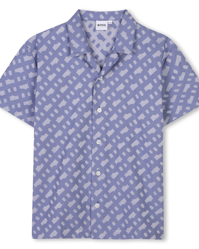 Kids atelier-Boss-Blue Patterned Buttoned Short Sleeve Shirt