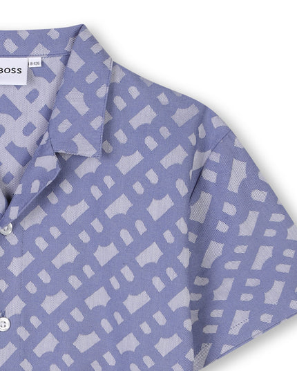 Kids atelier-Boss-Blue Patterned Buttoned Short Sleeve Shirt