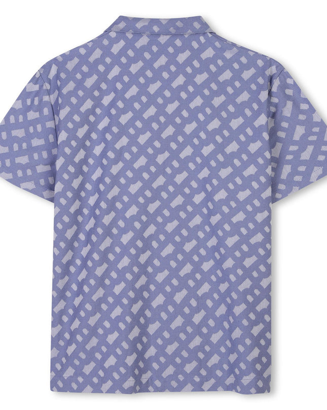 Kids atelier-Boss-Blue Patterned Buttoned Short Sleeve Shirt